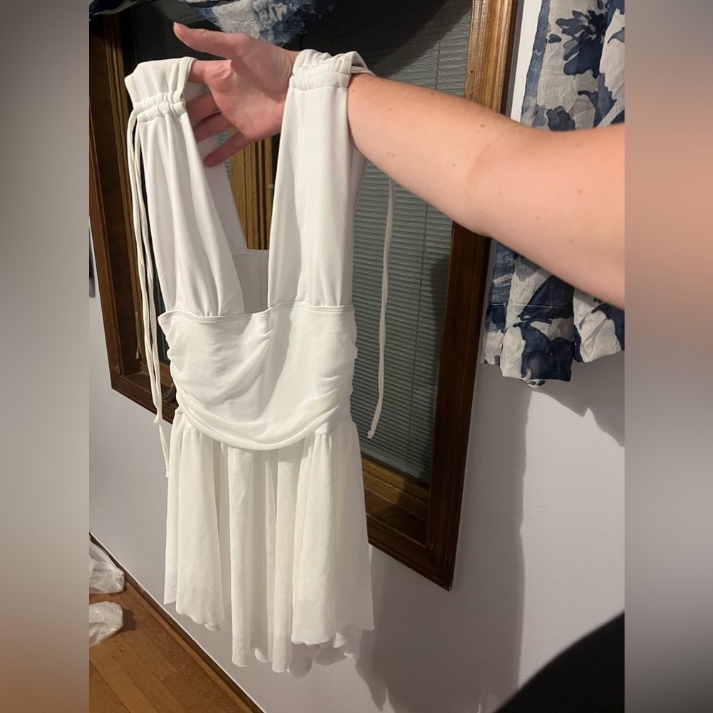 white sheer mini dress/ beach cover up size s